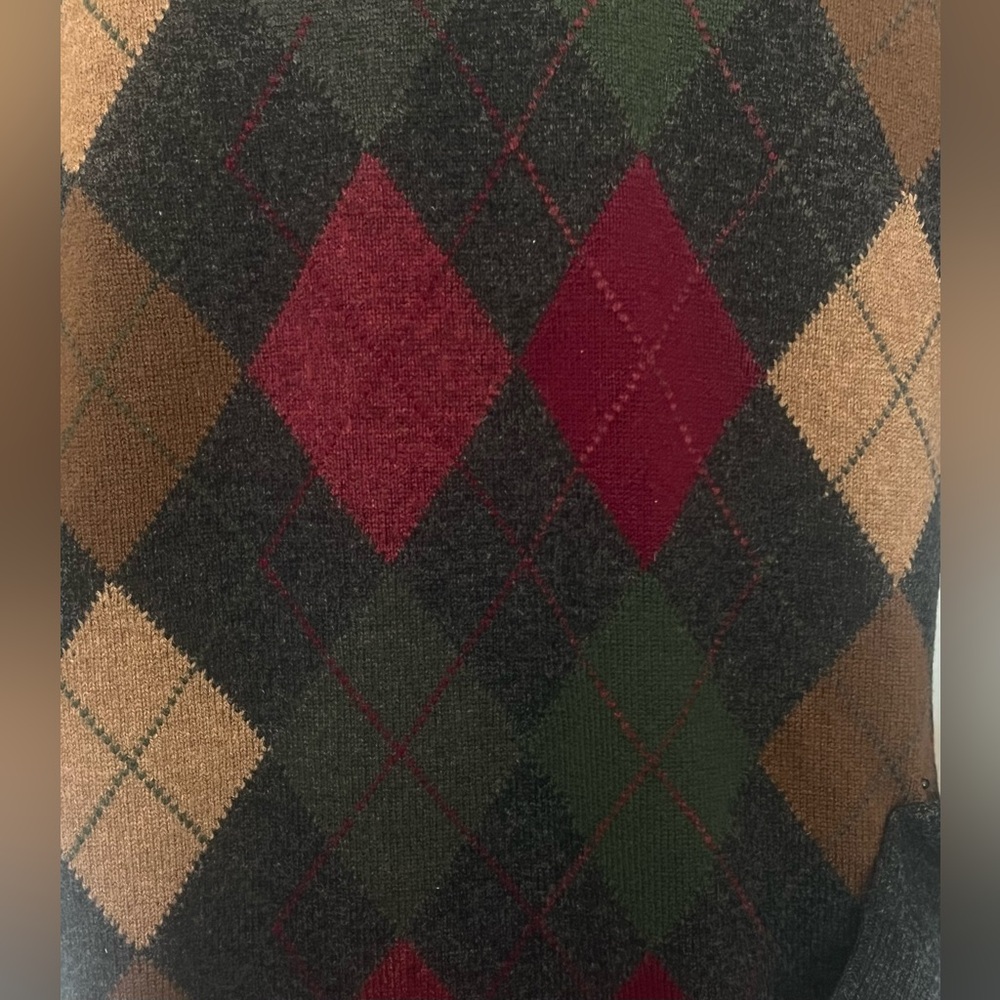 Blarney Woolen Mills Argyle V-Neck Sweater Large Wool Academic Preppy Classic - Picture 4 of 12